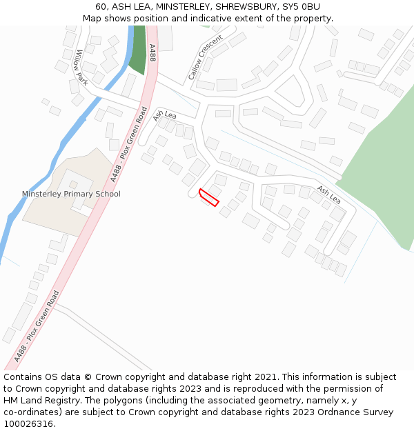 60, ASH LEA, MINSTERLEY, SHREWSBURY, SY5 0BU: Location map and indicative extent of plot