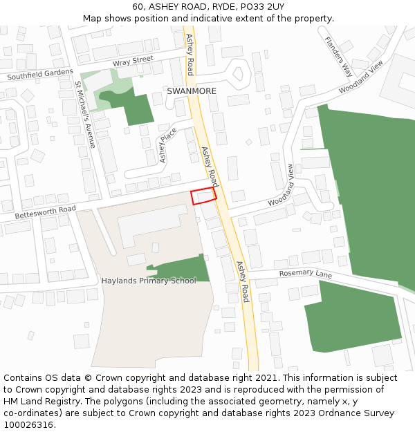 60, ASHEY ROAD, RYDE, PO33 2UY: Location map and indicative extent of plot