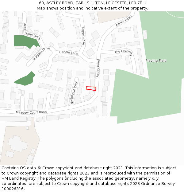 60, ASTLEY ROAD, EARL SHILTON, LEICESTER, LE9 7BH: Location map and indicative extent of plot