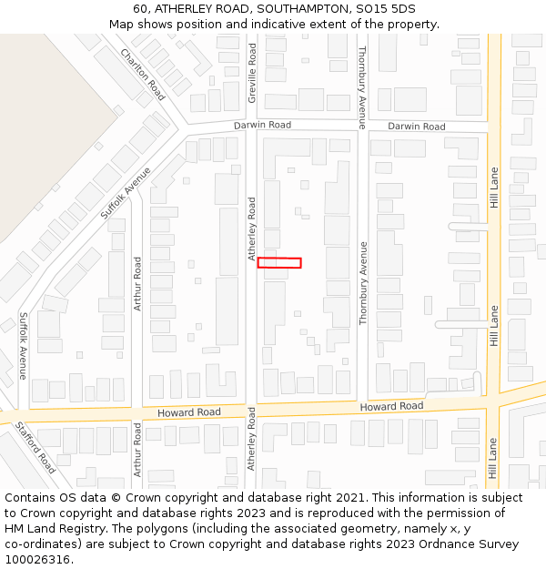 60, ATHERLEY ROAD, SOUTHAMPTON, SO15 5DS: Location map and indicative extent of plot