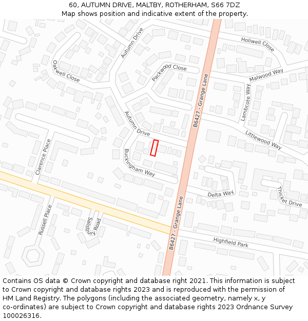 60, AUTUMN DRIVE, MALTBY, ROTHERHAM, S66 7DZ: Location map and indicative extent of plot