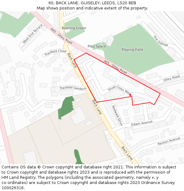 60, BACK LANE, GUISELEY, LEEDS, LS20 8EB: Location map and indicative extent of plot