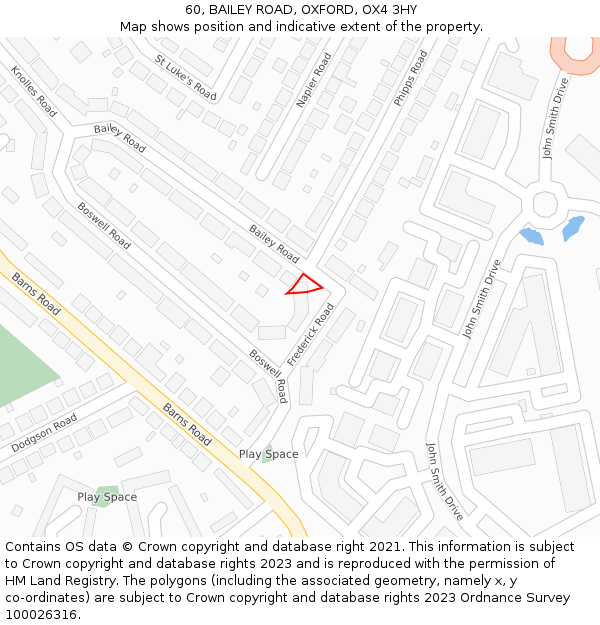 60, BAILEY ROAD, OXFORD, OX4 3HY: Location map and indicative extent of plot