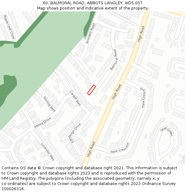 60, BALMORAL ROAD, ABBOTS LANGLEY, WD5 0ST: Location map and indicative extent of plot