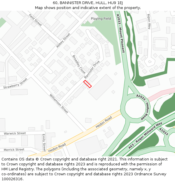 60, BANNISTER DRIVE, HULL, HU9 1EJ: Location map and indicative extent of plot