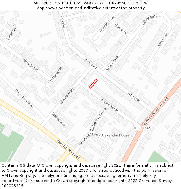 60, BARBER STREET, EASTWOOD, NOTTINGHAM, NG16 3EW: Location map and indicative extent of plot