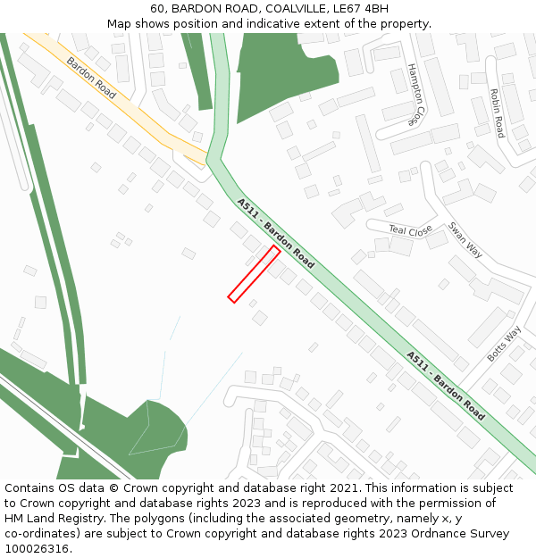60, BARDON ROAD, COALVILLE, LE67 4BH: Location map and indicative extent of plot