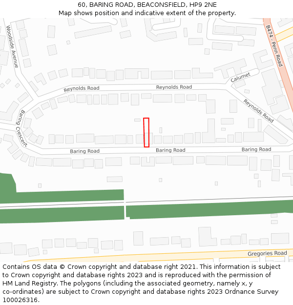 60, BARING ROAD, BEACONSFIELD, HP9 2NE: Location map and indicative extent of plot