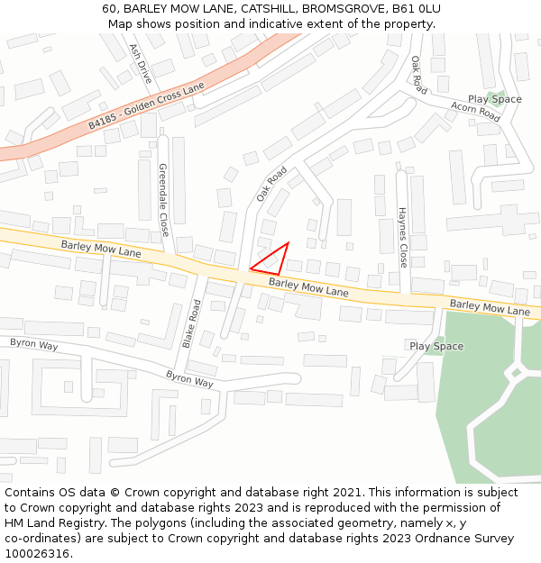 60, BARLEY MOW LANE, CATSHILL, BROMSGROVE, B61 0LU: Location map and indicative extent of plot