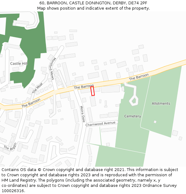 60, BARROON, CASTLE DONINGTON, DERBY, DE74 2PF: Location map and indicative extent of plot