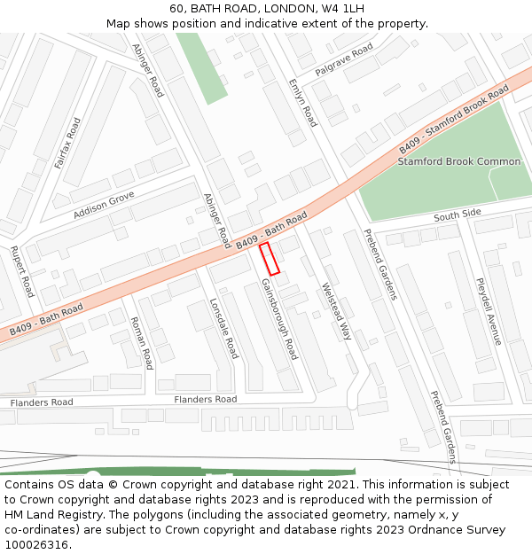 60, BATH ROAD, LONDON, W4 1LH: Location map and indicative extent of plot