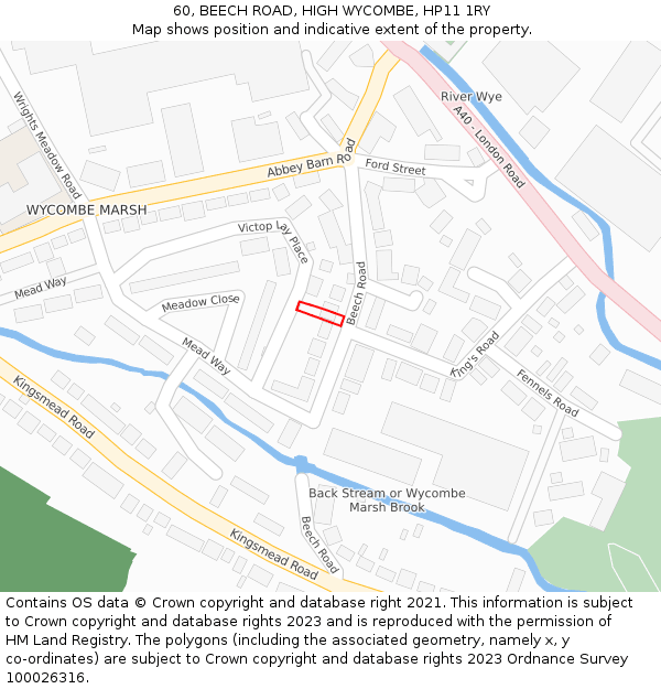 60, BEECH ROAD, HIGH WYCOMBE, HP11 1RY: Location map and indicative extent of plot