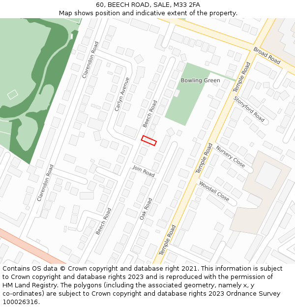 60, BEECH ROAD, SALE, M33 2FA: Location map and indicative extent of plot