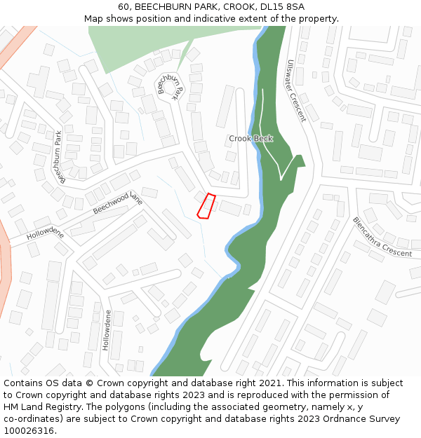 60, BEECHBURN PARK, CROOK, DL15 8SA: Location map and indicative extent of plot