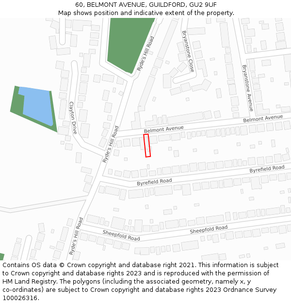 60, BELMONT AVENUE, GUILDFORD, GU2 9UF: Location map and indicative extent of plot