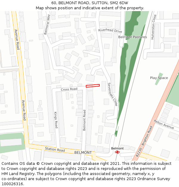 60, BELMONT ROAD, SUTTON, SM2 6DW: Location map and indicative extent of plot