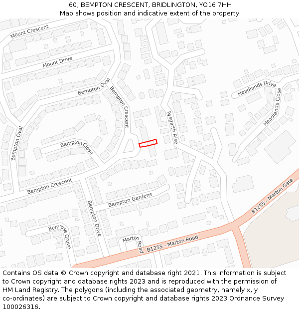 60, BEMPTON CRESCENT, BRIDLINGTON, YO16 7HH: Location map and indicative extent of plot