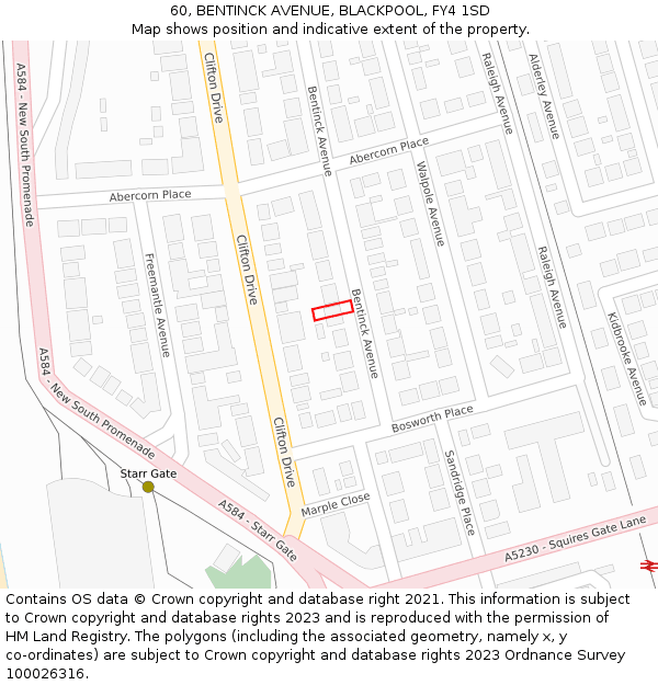 60, BENTINCK AVENUE, BLACKPOOL, FY4 1SD: Location map and indicative extent of plot