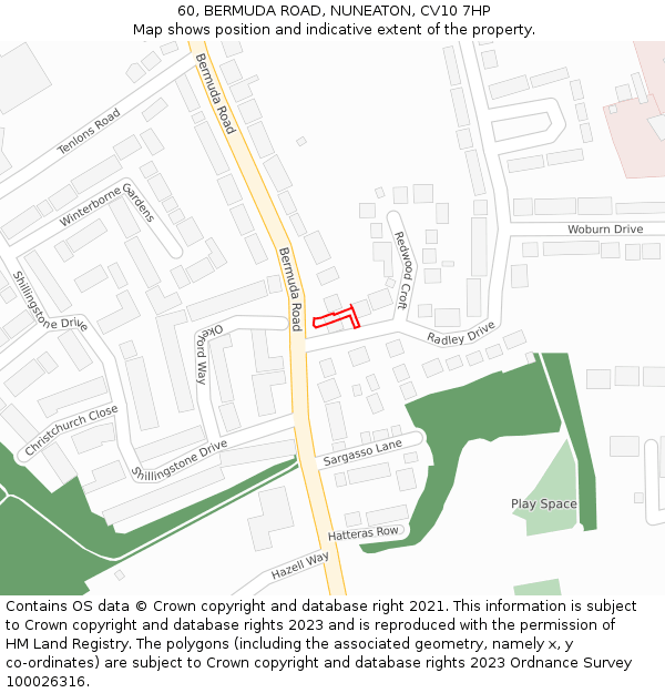 60, BERMUDA ROAD, NUNEATON, CV10 7HP: Location map and indicative extent of plot