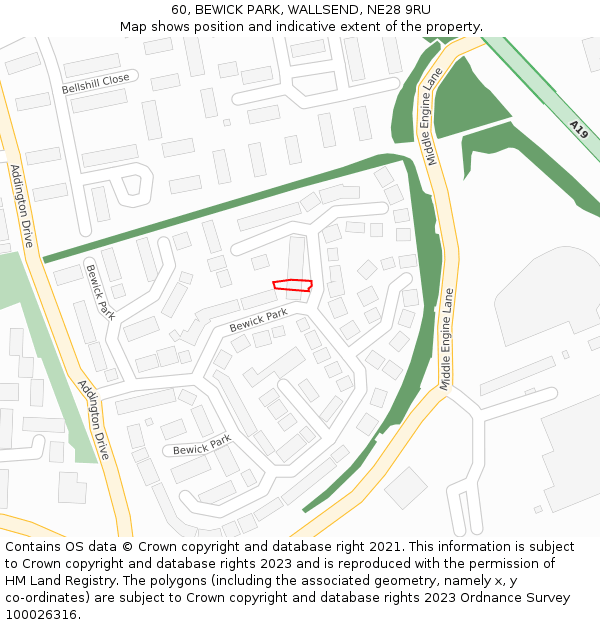 60, BEWICK PARK, WALLSEND, NE28 9RU: Location map and indicative extent of plot