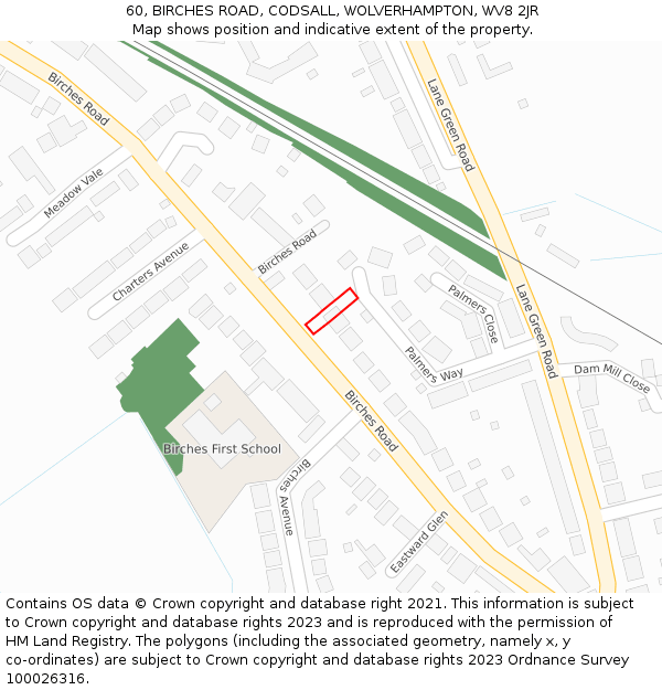 60, BIRCHES ROAD, CODSALL, WOLVERHAMPTON, WV8 2JR: Location map and indicative extent of plot