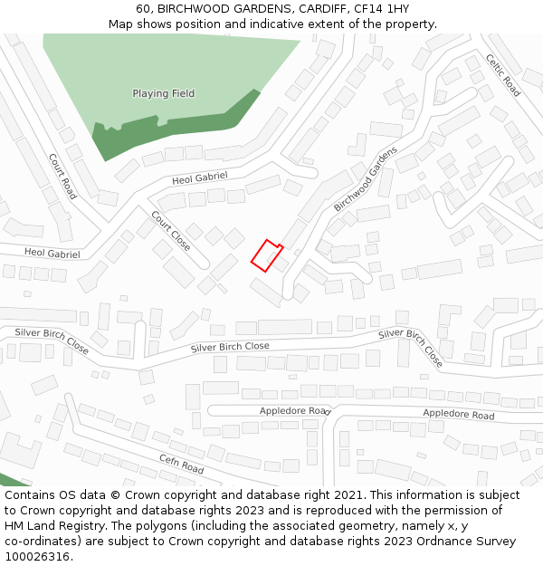 60, BIRCHWOOD GARDENS, CARDIFF, CF14 1HY: Location map and indicative extent of plot