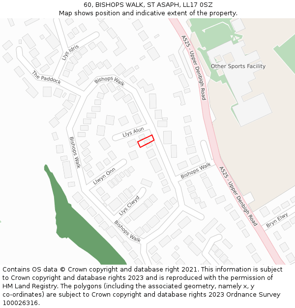 60, BISHOPS WALK, ST ASAPH, LL17 0SZ: Location map and indicative extent of plot