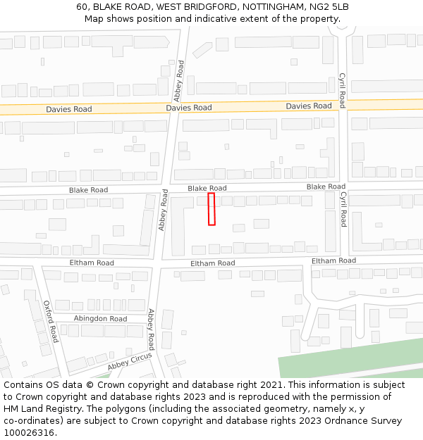 60, BLAKE ROAD, WEST BRIDGFORD, NOTTINGHAM, NG2 5LB: Location map and indicative extent of plot