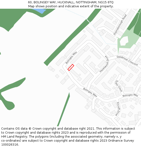 60, BOLINGEY WAY, HUCKNALL, NOTTINGHAM, NG15 6TQ: Location map and indicative extent of plot