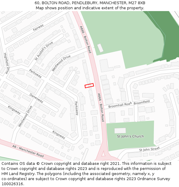 60, BOLTON ROAD, PENDLEBURY, MANCHESTER, M27 8XB: Location map and indicative extent of plot