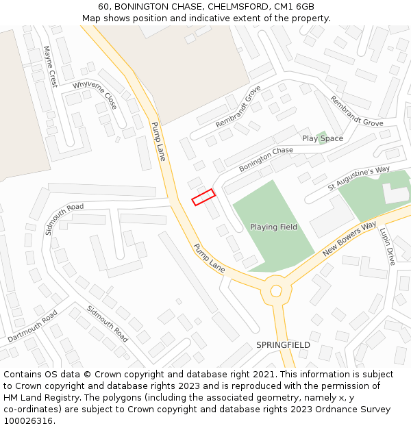 60, BONINGTON CHASE, CHELMSFORD, CM1 6GB: Location map and indicative extent of plot