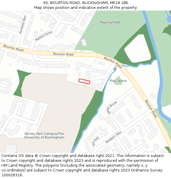 60, BOURTON ROAD, BUCKINGHAM, MK18 1BE: Location map and indicative extent of plot