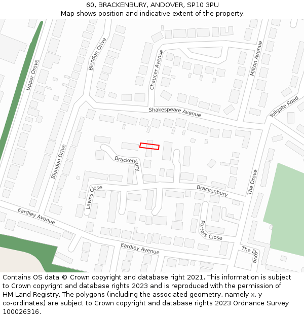 60, BRACKENBURY, ANDOVER, SP10 3PU: Location map and indicative extent of plot