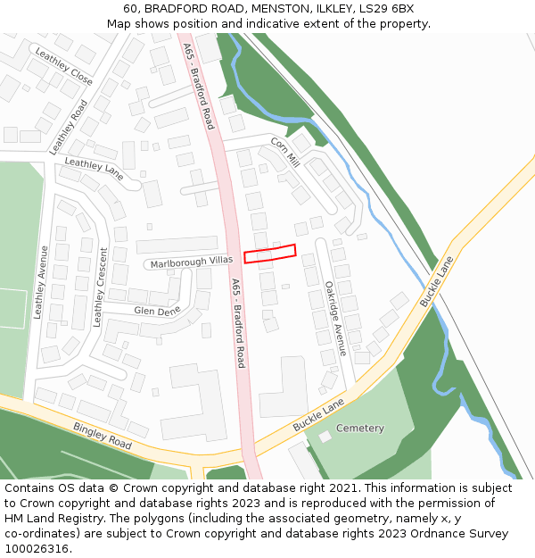 60, BRADFORD ROAD, MENSTON, ILKLEY, LS29 6BX: Location map and indicative extent of plot