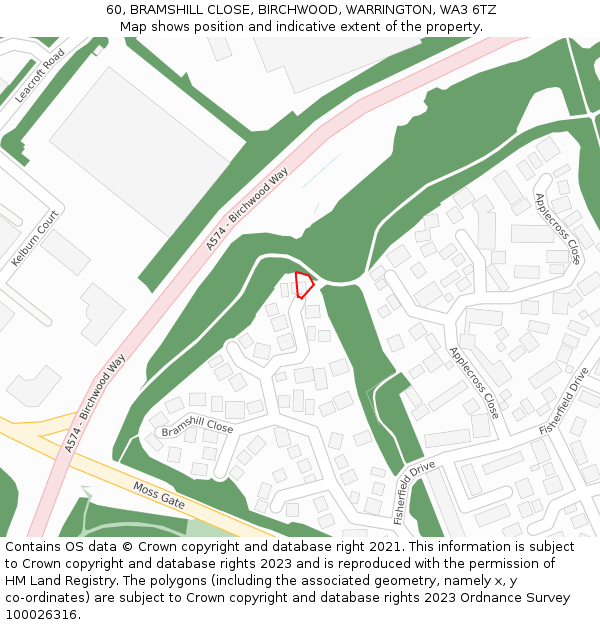 60, BRAMSHILL CLOSE, BIRCHWOOD, WARRINGTON, WA3 6TZ: Location map and indicative extent of plot