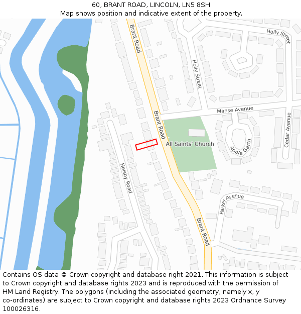 60, BRANT ROAD, LINCOLN, LN5 8SH: Location map and indicative extent of plot