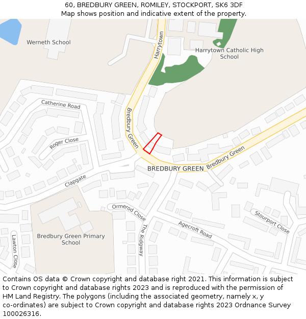 60, BREDBURY GREEN, ROMILEY, STOCKPORT, SK6 3DF: Location map and indicative extent of plot