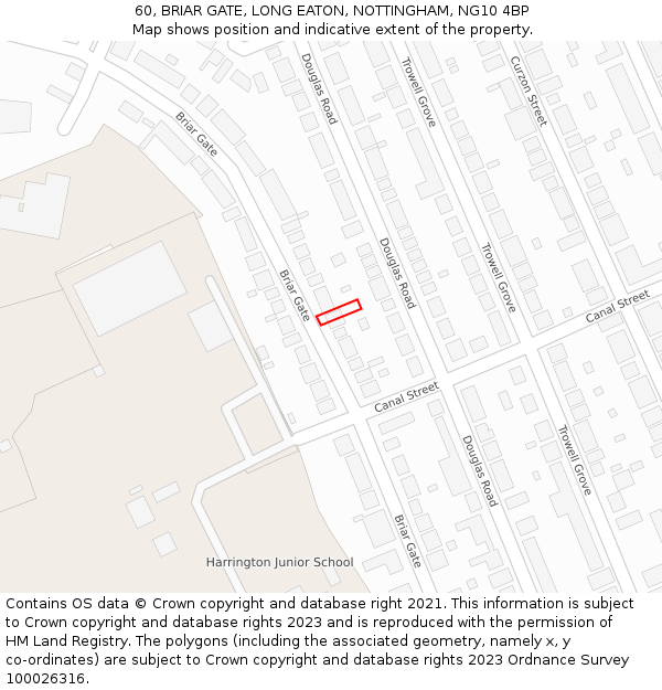 60, BRIAR GATE, LONG EATON, NOTTINGHAM, NG10 4BP: Location map and indicative extent of plot