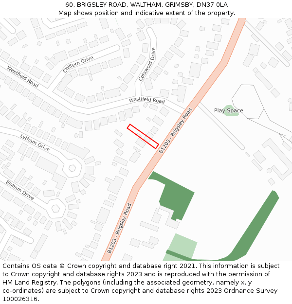 60, BRIGSLEY ROAD, WALTHAM, GRIMSBY, DN37 0LA: Location map and indicative extent of plot