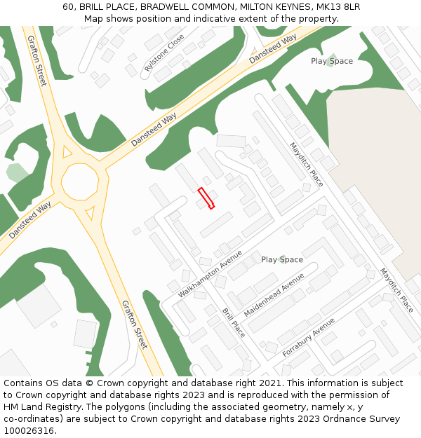 60, BRILL PLACE, BRADWELL COMMON, MILTON KEYNES, MK13 8LR: Location map and indicative extent of plot