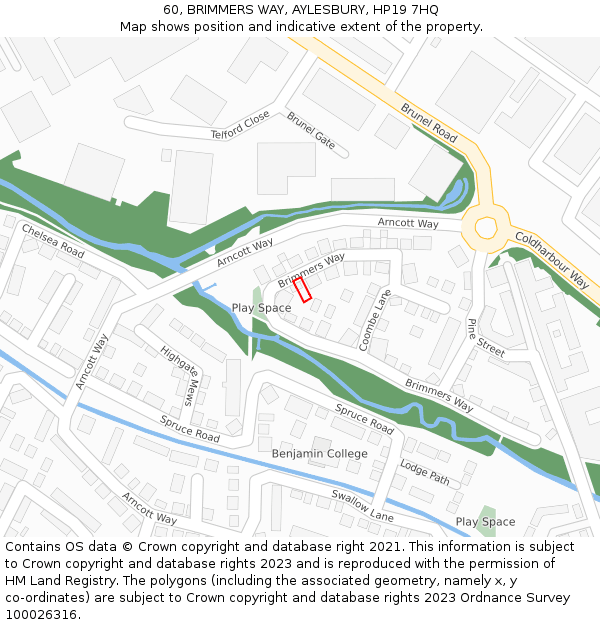 60, BRIMMERS WAY, AYLESBURY, HP19 7HQ: Location map and indicative extent of plot