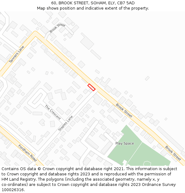 60, BROOK STREET, SOHAM, ELY, CB7 5AD: Location map and indicative extent of plot