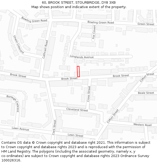 60, BROOK STREET, STOURBRIDGE, DY8 3XB: Location map and indicative extent of plot