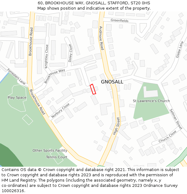 60, BROOKHOUSE WAY, GNOSALL, STAFFORD, ST20 0HS: Location map and indicative extent of plot
