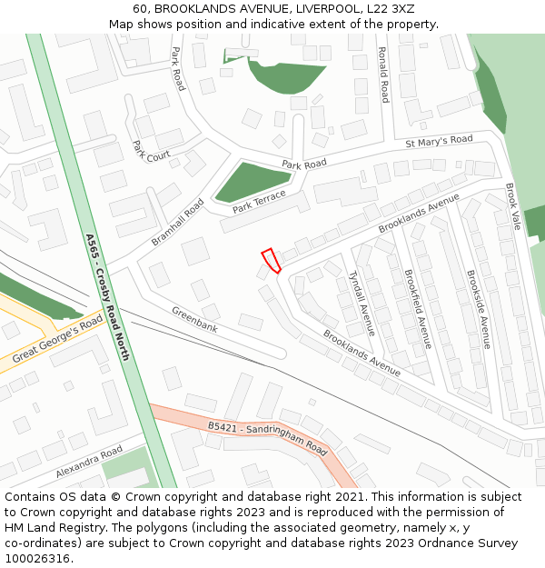 60, BROOKLANDS AVENUE, LIVERPOOL, L22 3XZ: Location map and indicative extent of plot