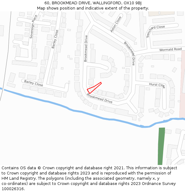 60, BROOKMEAD DRIVE, WALLINGFORD, OX10 9BJ: Location map and indicative extent of plot