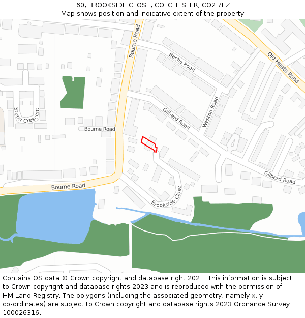 60, BROOKSIDE CLOSE, COLCHESTER, CO2 7LZ: Location map and indicative extent of plot