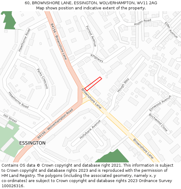 60, BROWNSHORE LANE, ESSINGTON, WOLVERHAMPTON, WV11 2AG: Location map and indicative extent of plot