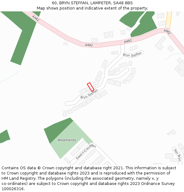 60, BRYN STEFFAN, LAMPETER, SA48 8BS: Location map and indicative extent of plot