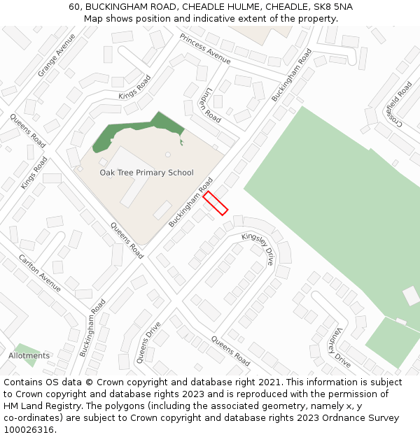 60, BUCKINGHAM ROAD, CHEADLE HULME, CHEADLE, SK8 5NA: Location map and indicative extent of plot